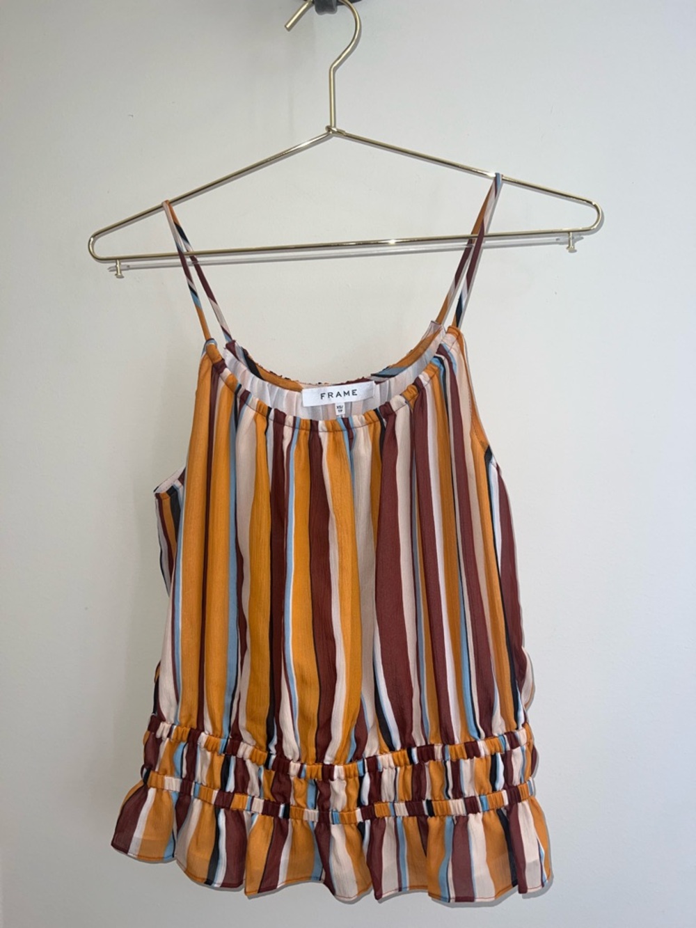 FRAME 100% Silk Sunrise Stripe Ruffle Camisole Tank Top XS